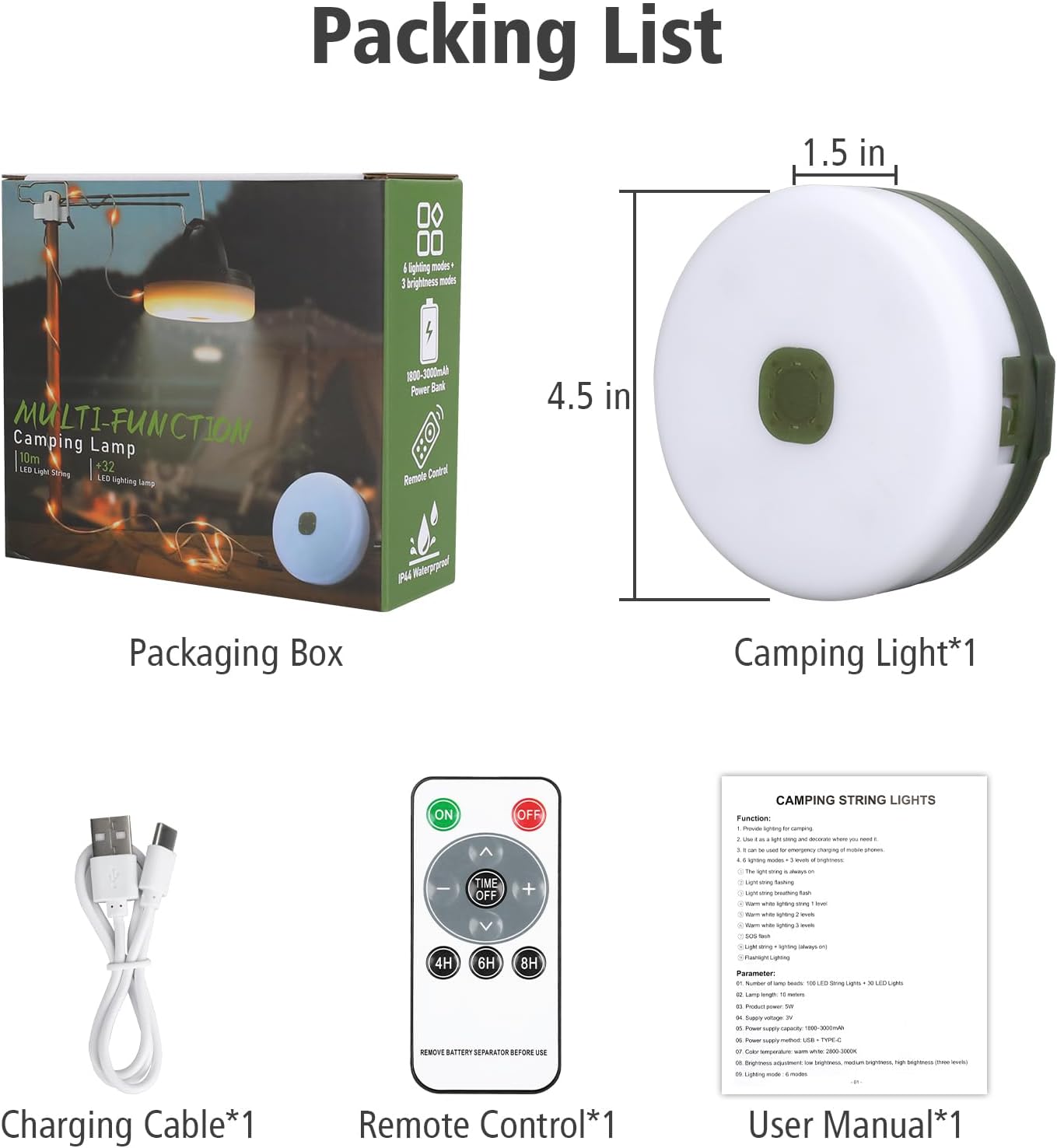 Ultimate Camping String Lights – 33FT Waterproof 100LED Tent Lights with Remote Control & Long-Lasting Rechargeable Battery