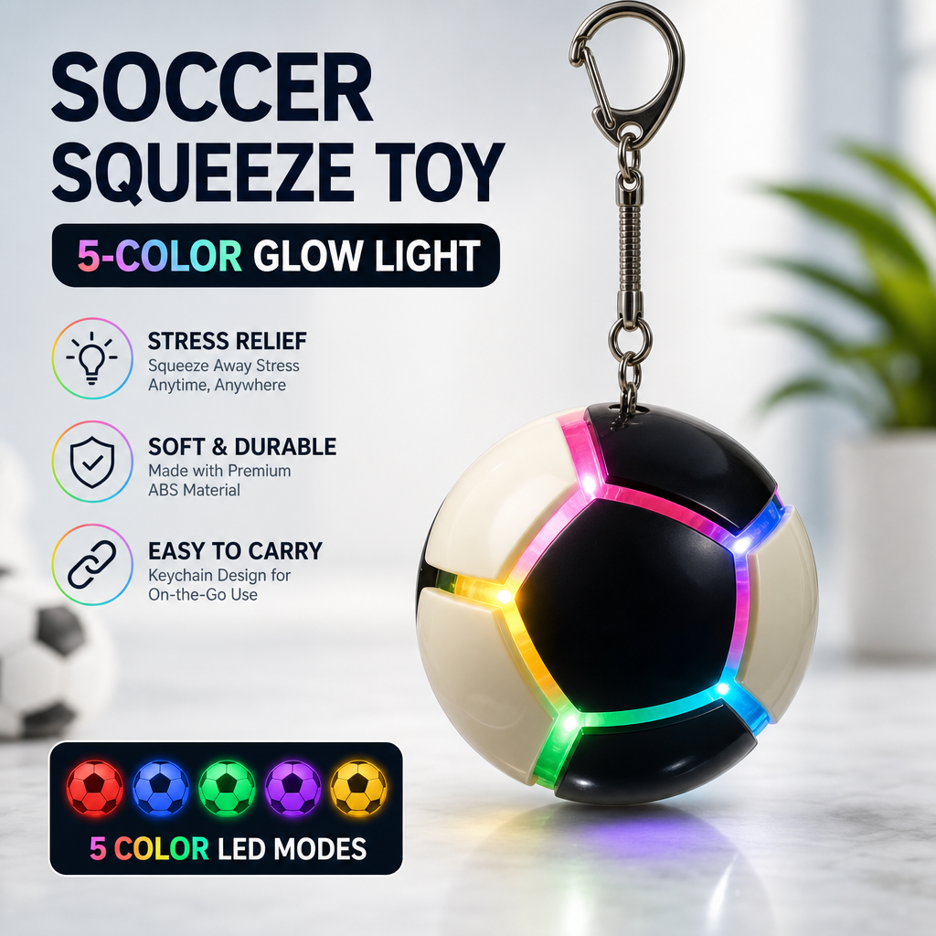 Mini Soccer Fidget Toy – Light-Up Squishy Stress Ball Keychain