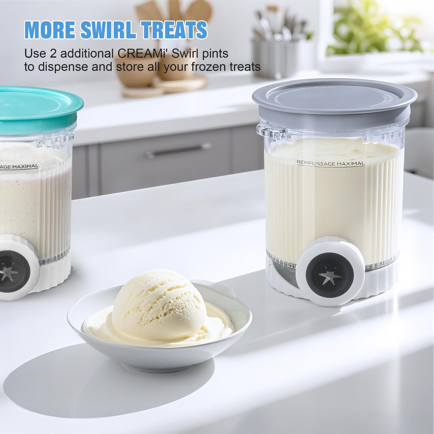 4-Pack Creami Swirl Pints with Lids – Compatible with Ninja NC700 Ice Cream & Soft Serve Makers | Includes Spoons & Reusable Labels