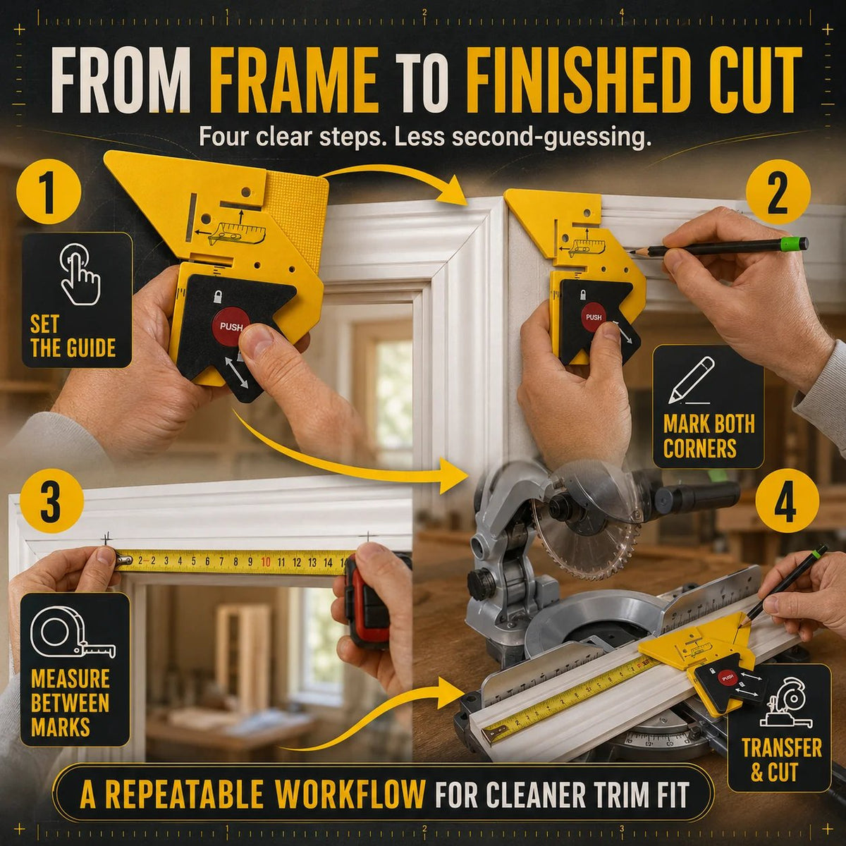 📍📐 Adjustable 45° Trim Marking & Measuring Tool – Fast Door & Window Casing Layout