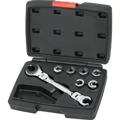 🔥HOT SALE🔥🔧 7-in-1 Ratcheting Flare Nut Wrench Set | 8-14mm Metric Line Wrench