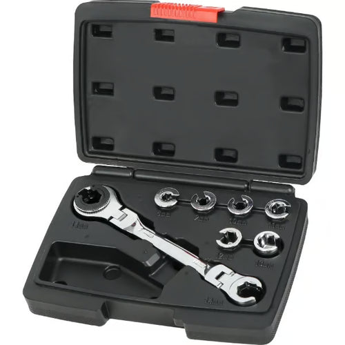 🔥HOT SALE🔥🔧 7-in-1 Ratcheting Flare Nut Wrench Set | 8-14mm Metric Line Wrench
