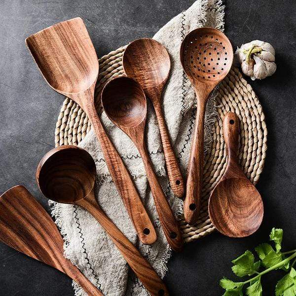 Premium Wooden Kitchen Utensil Set – Handcrafted Natural Wood Cooking Tools for Everyday Use