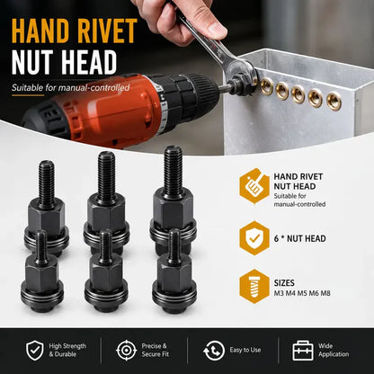 Rivet Gun Head & Nutsert Cap Set | Heavy-Duty Steel Fastening Tool | Portable Kit for Automotive, Sheet Metal & Industrial Use