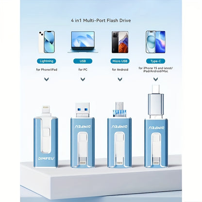 High-Speed 4In1 USB Flash Drive for Iphone And More - One-Click Backup Secure Photo Stick with Password Security