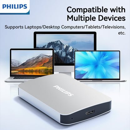 PHILIPS Business-Style Large-Capacity Portable Hard Drive, High-Speed Transfer, Multi-Device Compatibility, External SSD, 1TB and 2TB Options, Secure and Reliable Data Storage.
