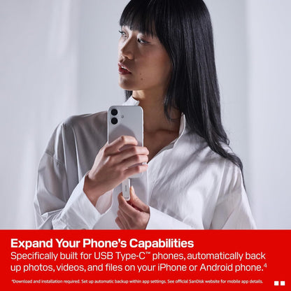 SANDISK 1TB Phone Drive with USB Type-C - for Smartphones, Tablets, and Computers - Up to 150MB\u002Fs, USB 3.2 Gen 1 - Arctic White - SDIXS0N-1T00-GN6NE