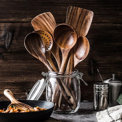 Premium Wooden Kitchen Utensil Set – Handcrafted Natural Wood Cooking Tools for Everyday Use
