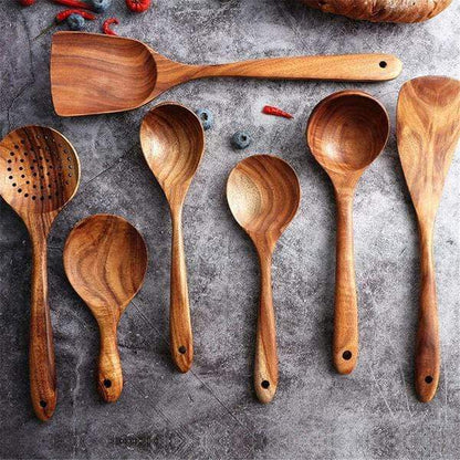 Premium Wooden Kitchen Utensil Set – Handcrafted Natural Wood Cooking Tools for Everyday Use