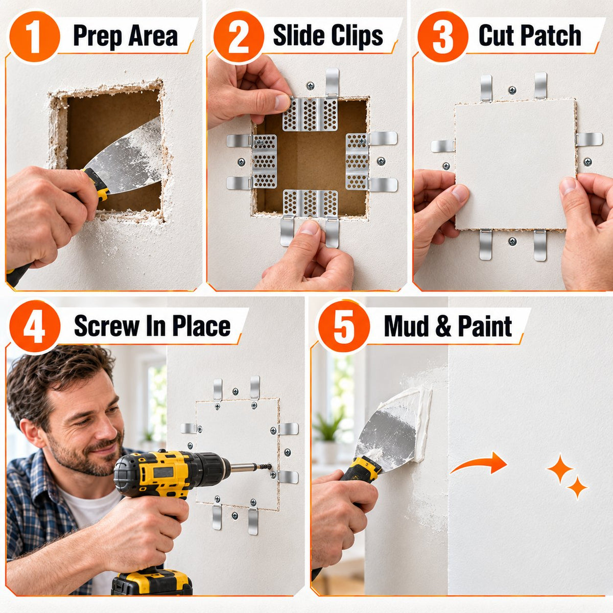🛠️ 1/2" Drywall Repair Clips with Screws — Easy Metal Backing for Wall Patches
