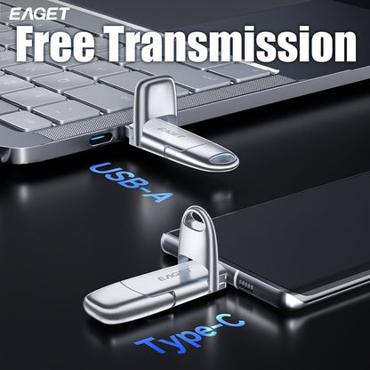 EAGET Ultra-Speed USB 3.2 Gen 2 Flash Drive - Sleek Metallic Portable SSD Pen Drive with Dual Type-C & USB Interfaces, 1000MB\u002Fs Read Speed, Ideal for Phones, Tablets, and Cameras