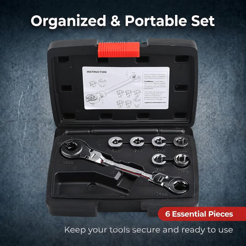 🔥HOT SALE🔥🔧 7-in-1 Ratcheting Flare Nut Wrench Set | 8-14mm Metric Line Wrench