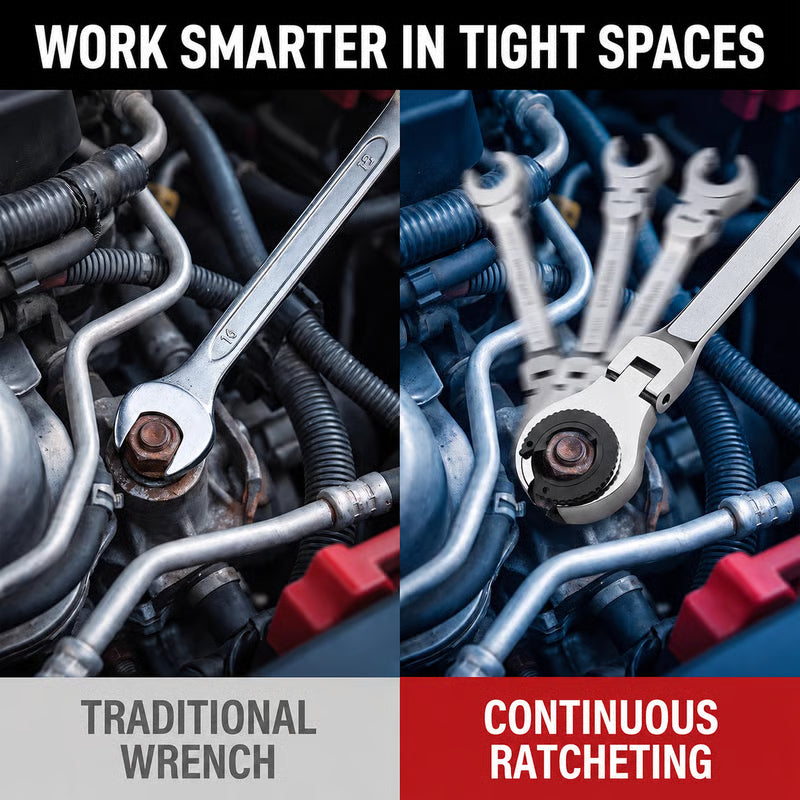 🔥HOT SALE🔥🔧 7-in-1 Ratcheting Flare Nut Wrench Set | 8-14mm Metric Line Wrench