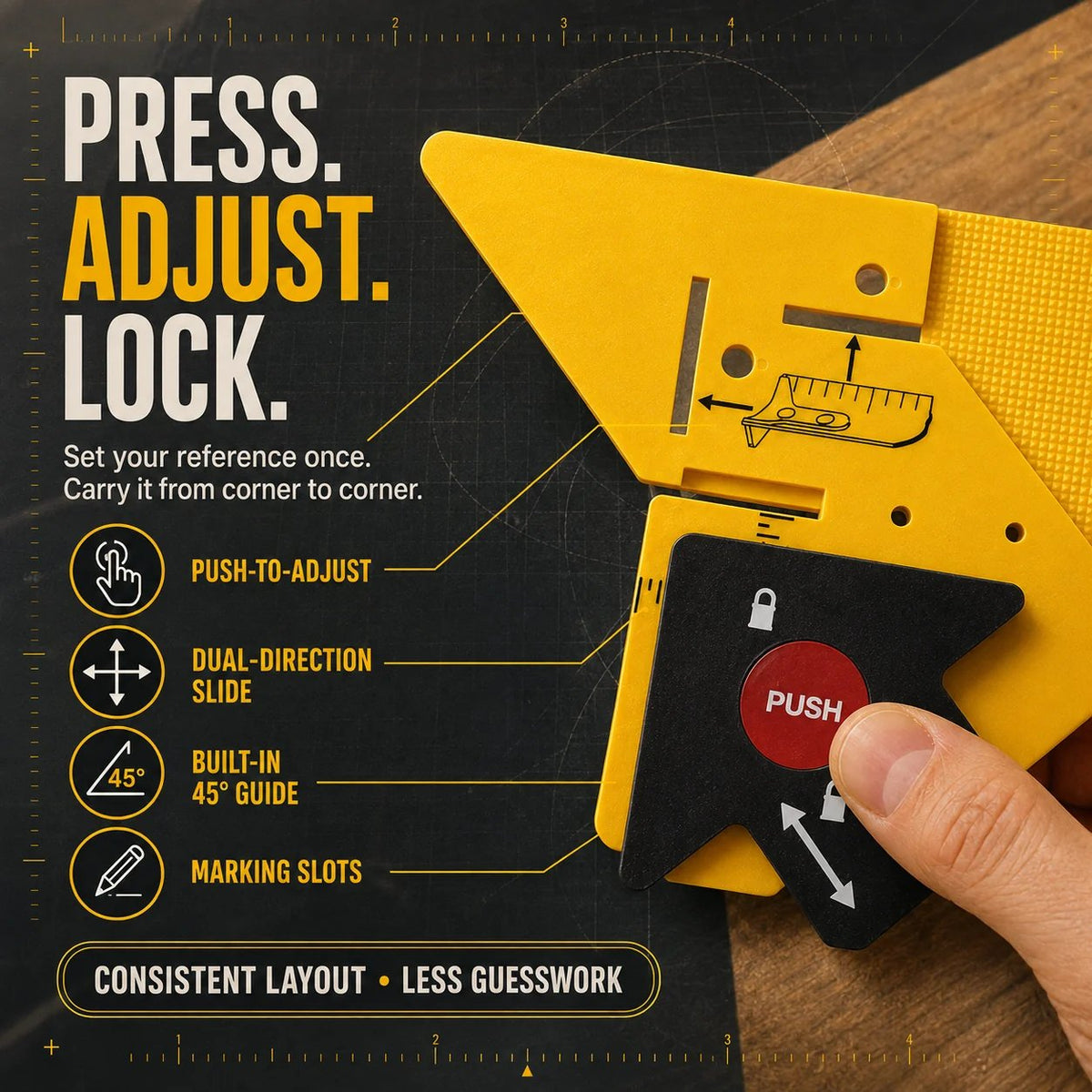 📍📐 Adjustable 45° Trim Marking & Measuring Tool – Fast Door & Window Casing Layout