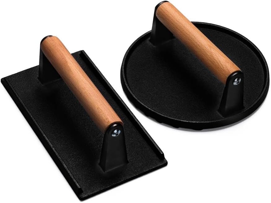 Smash Burger Press Set – Heavy-Duty Cast Iron Grill Press for Perfect Burgers, Bacon, Steak & Sandwiches