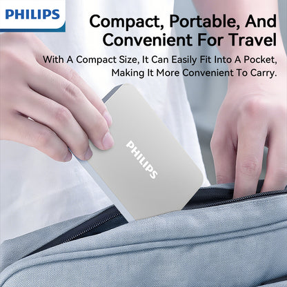 PHILIPS Business-Style Large-Capacity Portable Hard Drive, High-Speed Transfer, Multi-Device Compatibility, External SSD, 1TB and 2TB Options, Secure and Reliable Data Storage.