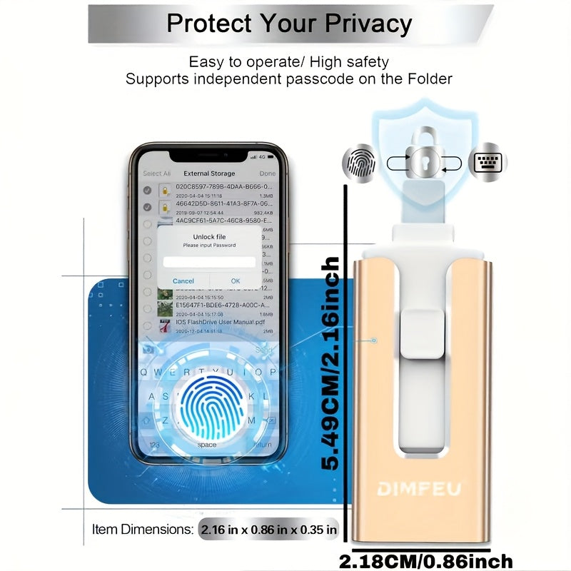 High-Speed 4In1 USB Flash Drive for Iphone And More - One-Click Backup Secure Photo Stick with Password Security