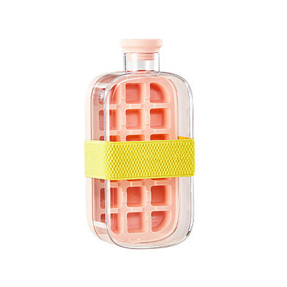 2-in-1 Ice Cube Bottle with Straw - Easy Press Ice Tray Water Bottle, Leak Proof Lid, Vertical Ice Maker for Freezer, Travel, Gym & Home Use
