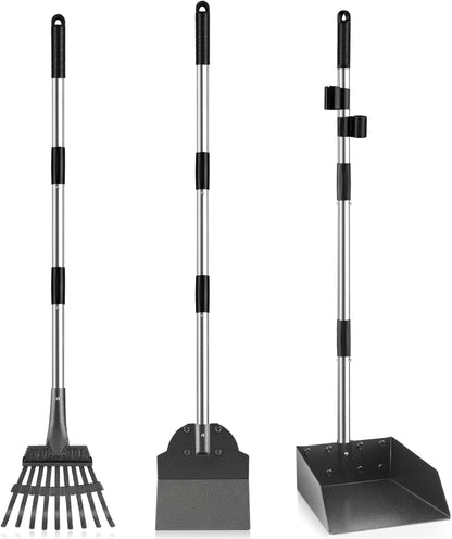 Heavy Duty Pooper Scooper for Dogs – Long Handle Detachable Rake, Tray & Spade Set | Easy Clean Waste Picker for Yard, Lawn & Outdoor Use