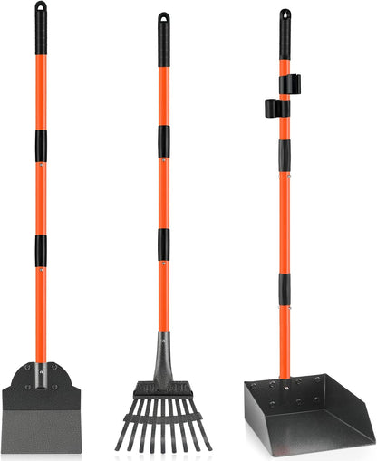 Heavy Duty Pooper Scooper for Dogs – Long Handle Detachable Rake, Tray & Spade Set | Easy Clean Waste Picker for Yard, Lawn & Outdoor Use