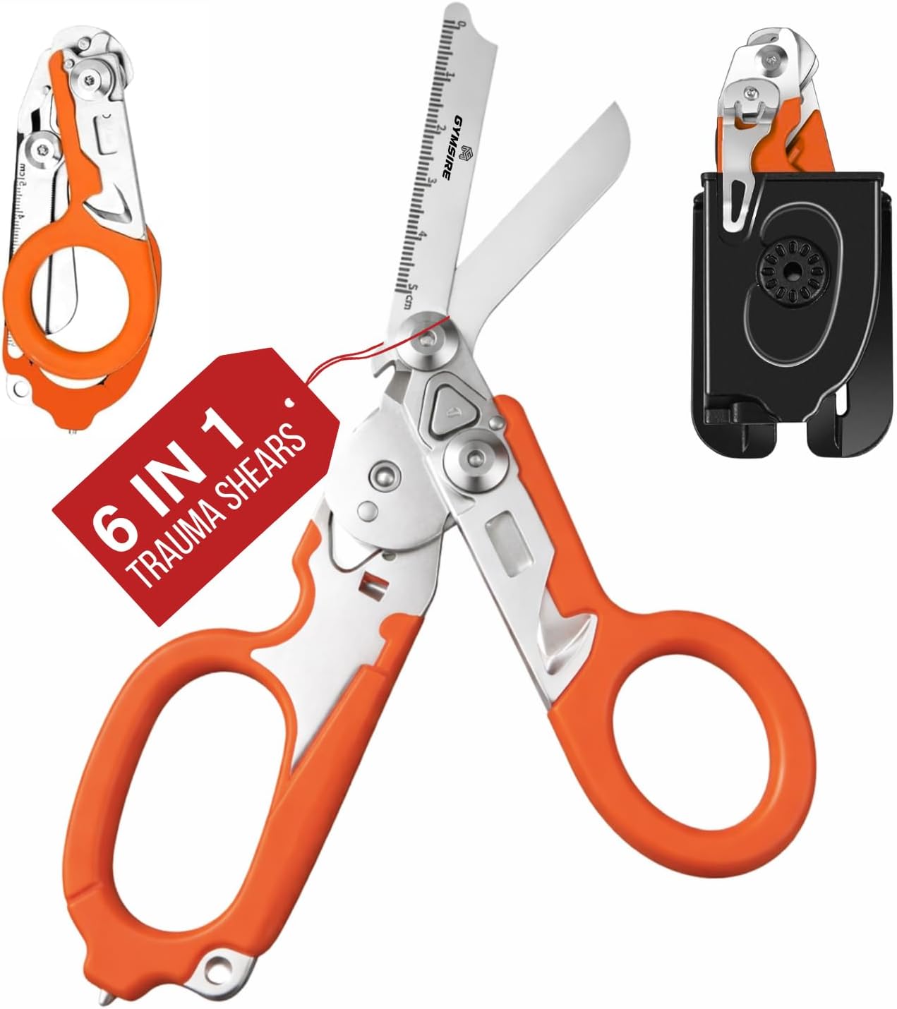 Tactical 6-in-1 Trauma Shears – Heavy Duty Foldable Emergency Scissors with Holster & Strap Cutter | Stainless Steel Survival Medical Shears