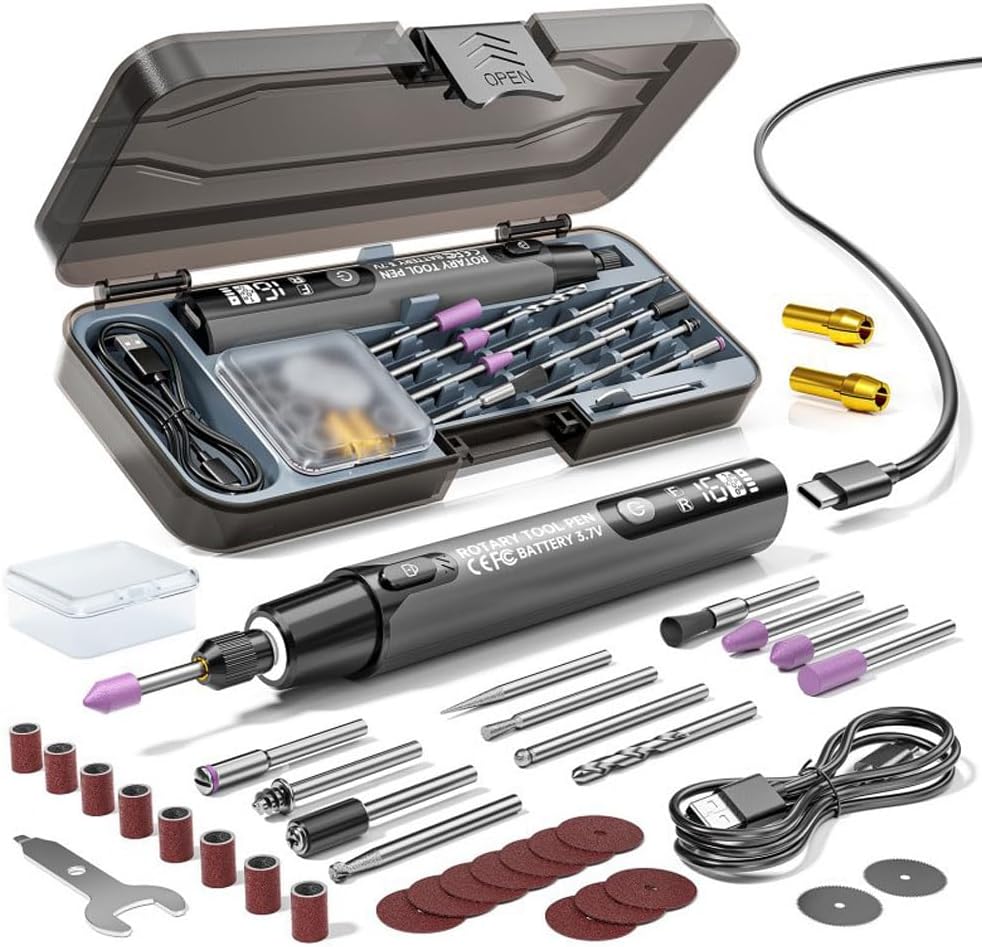 Mini Rotary Tool Kit – Powerful Cordless Engraving & Polishing Tool with LED Light, Digital Display & Adjustable Speeds