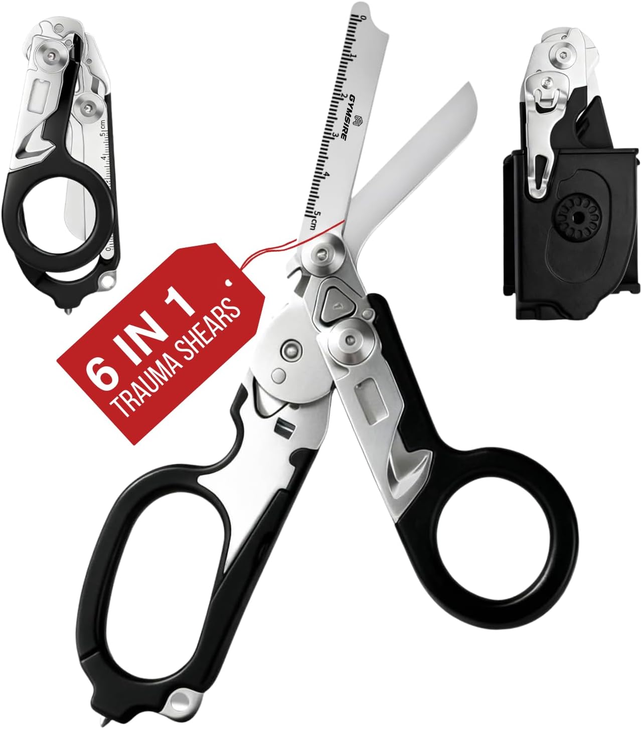 Tactical 6-in-1 Trauma Shears – Heavy Duty Foldable Emergency Scissors with Holster & Strap Cutter | Stainless Steel Survival Medical Shears