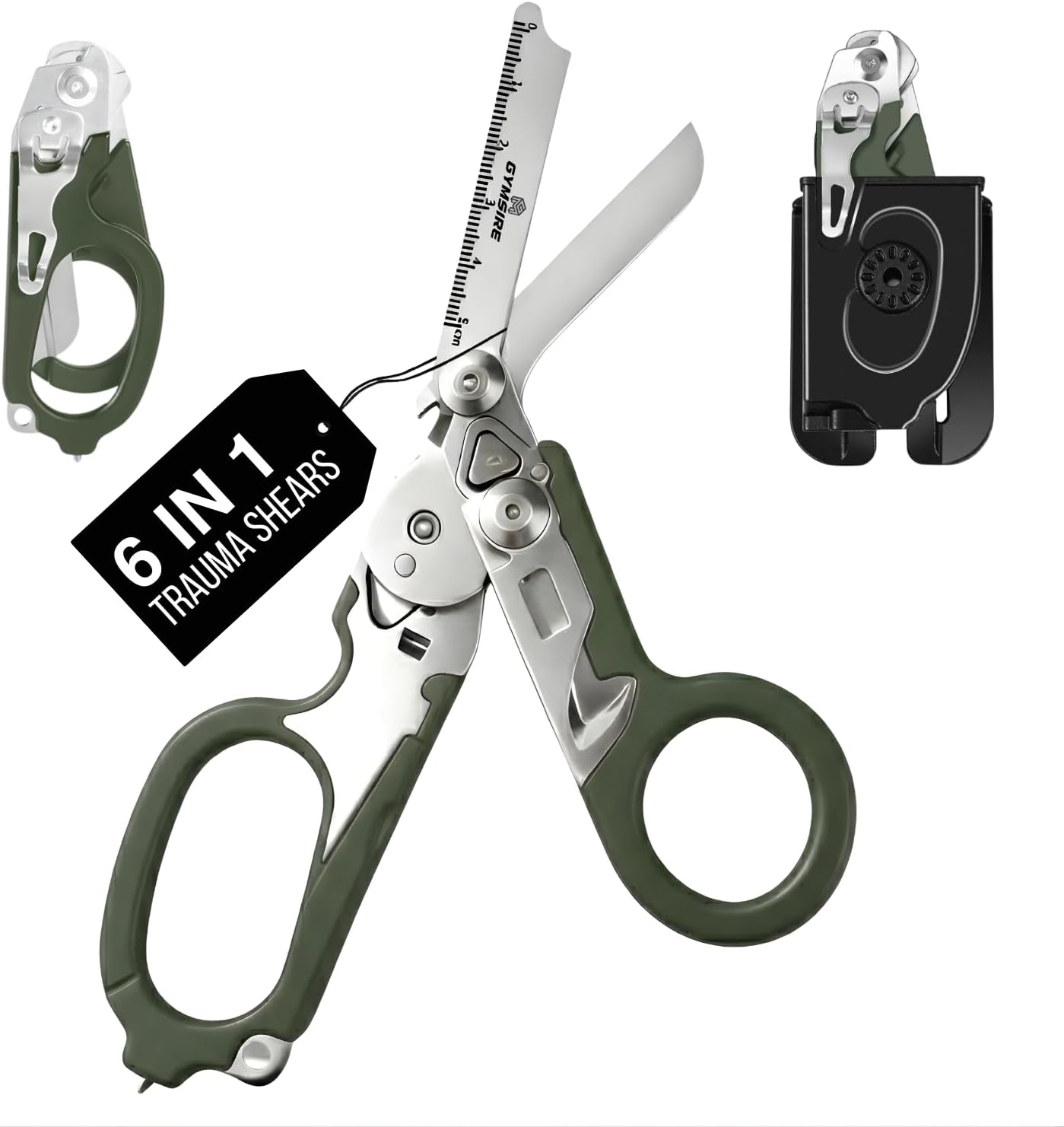 Tactical 6-in-1 Trauma Shears – Heavy Duty Foldable Emergency Scissors with Holster & Strap Cutter | Stainless Steel Survival Medical Shears