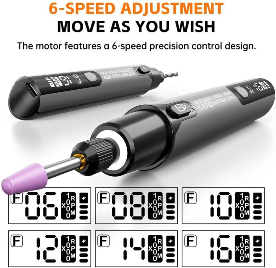 Mini Rotary Tool Kit – Powerful Cordless Engraving & Polishing Tool with LED Light, Digital Display & Adjustable Speeds