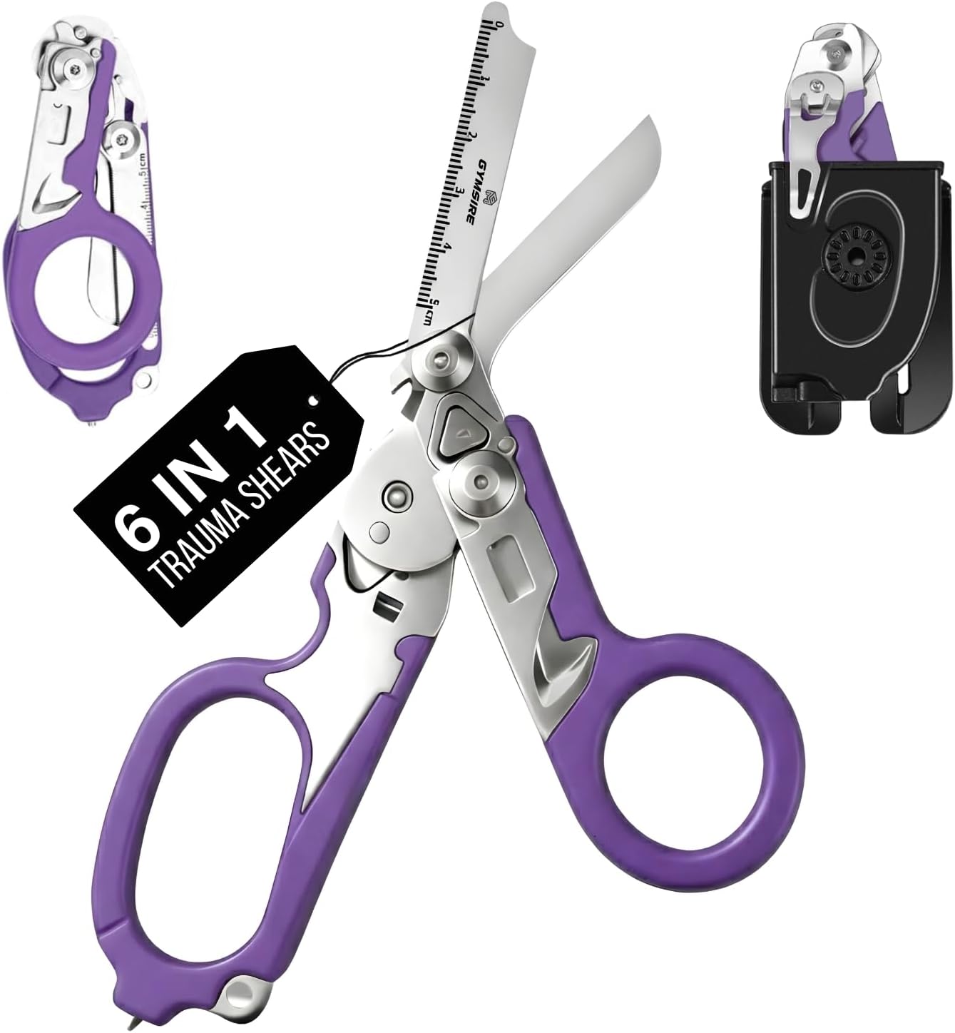 Tactical 6-in-1 Trauma Shears – Heavy Duty Foldable Emergency Scissors with Holster & Strap Cutter | Stainless Steel Survival Medical Shears