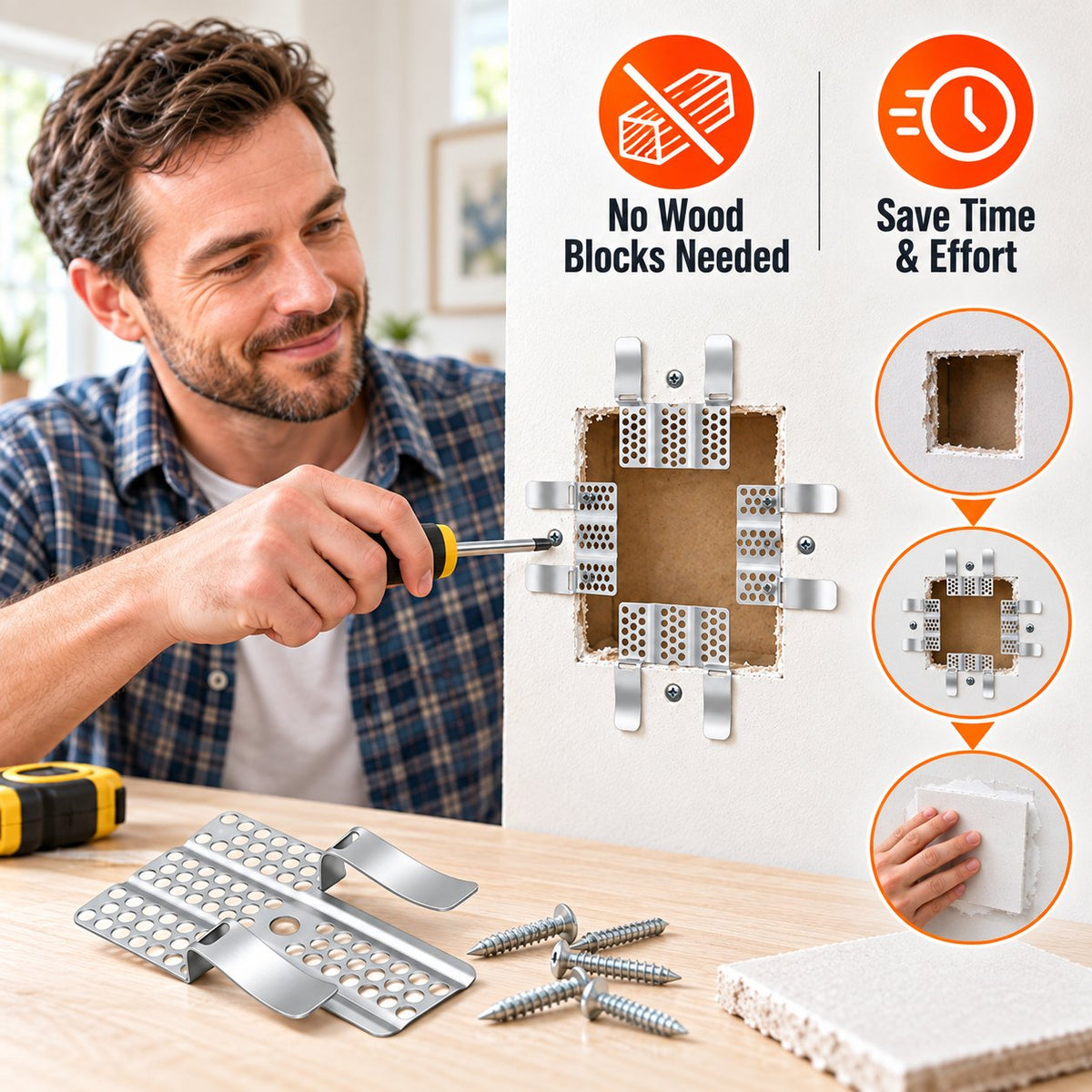 🛠️ 1/2" Drywall Repair Clips with Screws — Easy Metal Backing for Wall Patches