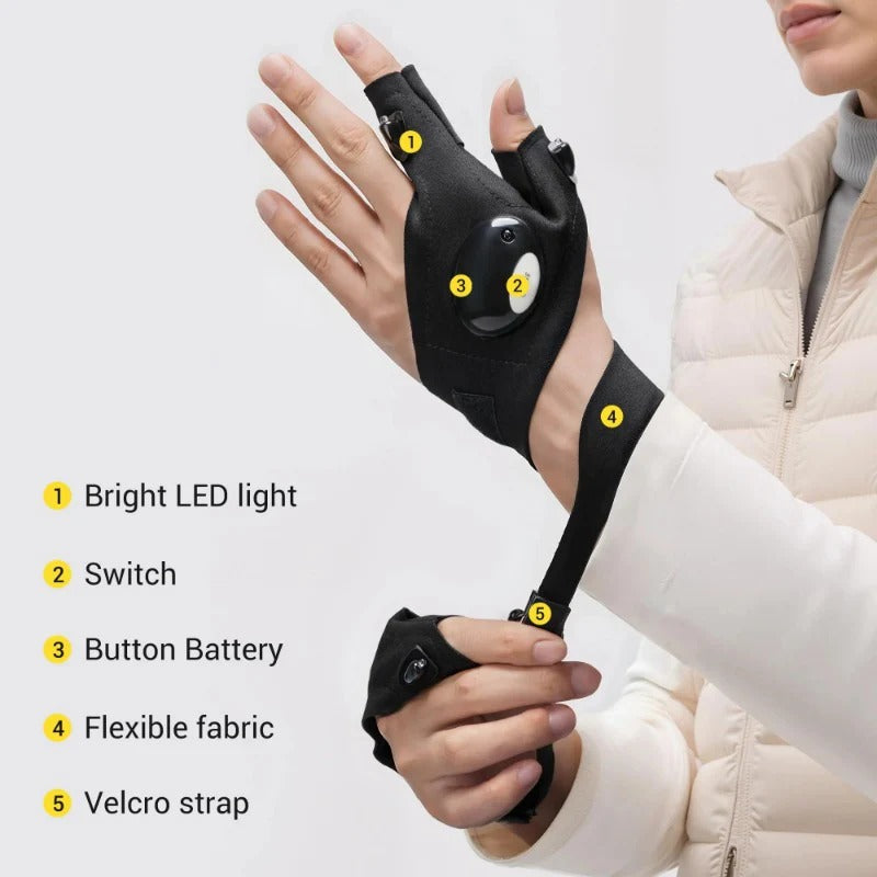 Hands-Free LED Flashlight Waterproof Gloves