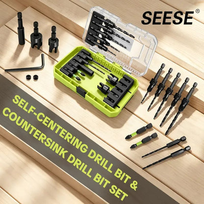 💯5 PCS Adjustable Countersink Drill Bit Set, 1/4 Inch Quick-Change Hex Shank
