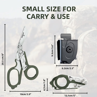 Tactical 6-in-1 Trauma Shears – Heavy Duty Foldable Emergency Scissors with Holster & Strap Cutter | Stainless Steel Survival Medical Shears