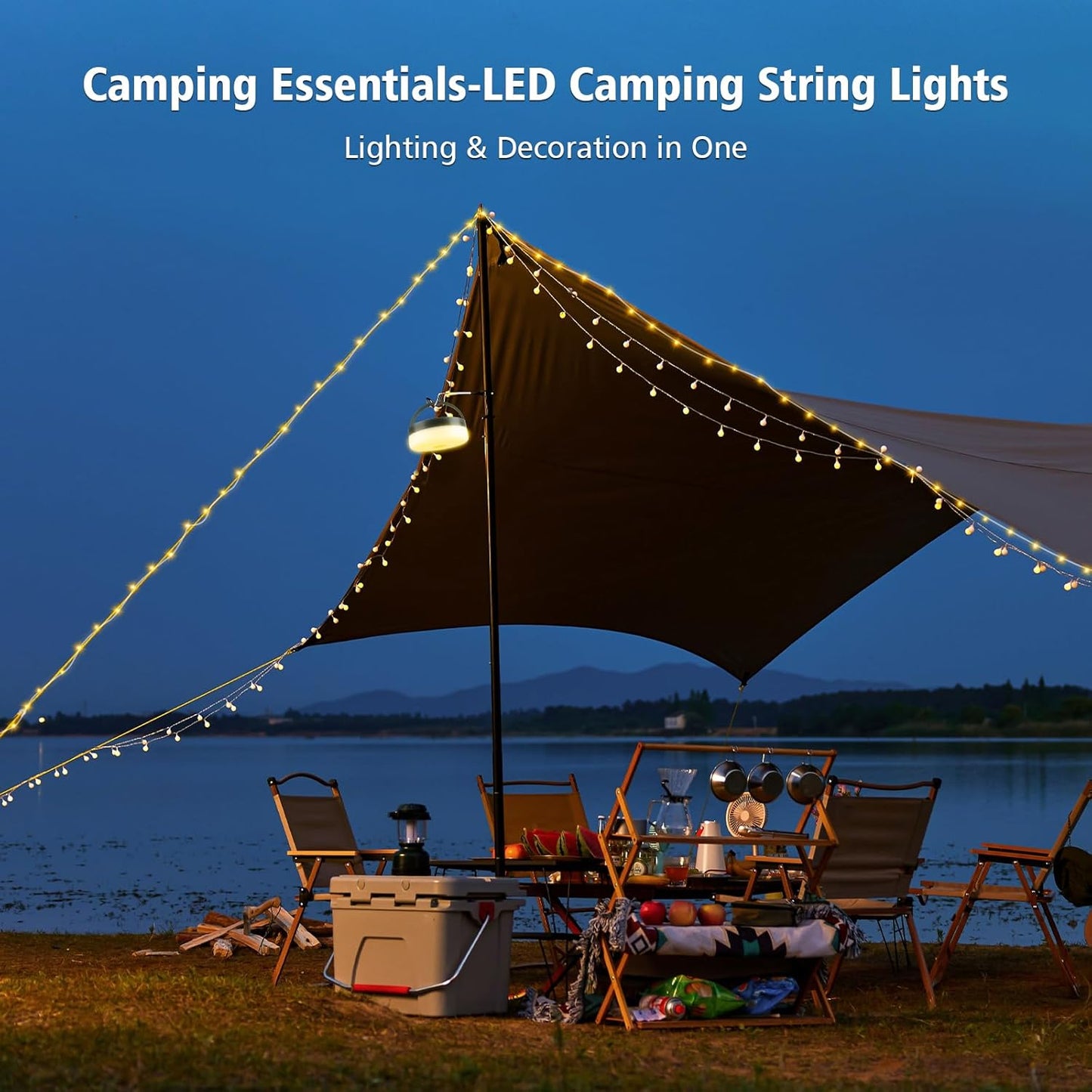Ultimate Camping String Lights – 33FT Waterproof 100LED Tent Lights with Remote Control & Long-Lasting Rechargeable Battery