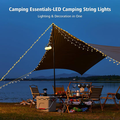 Ultimate Camping String Lights – 33FT Waterproof 100LED Tent Lights with Remote Control & Long-Lasting Rechargeable Battery