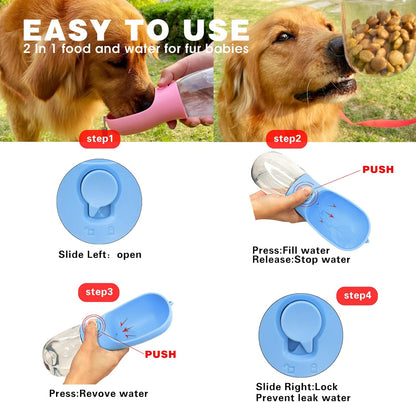 3-in-1 Dog Water Bottle – Portable Pet Water Dispenser with Food Container & Waste Bags for Walking, Hiking & Travel