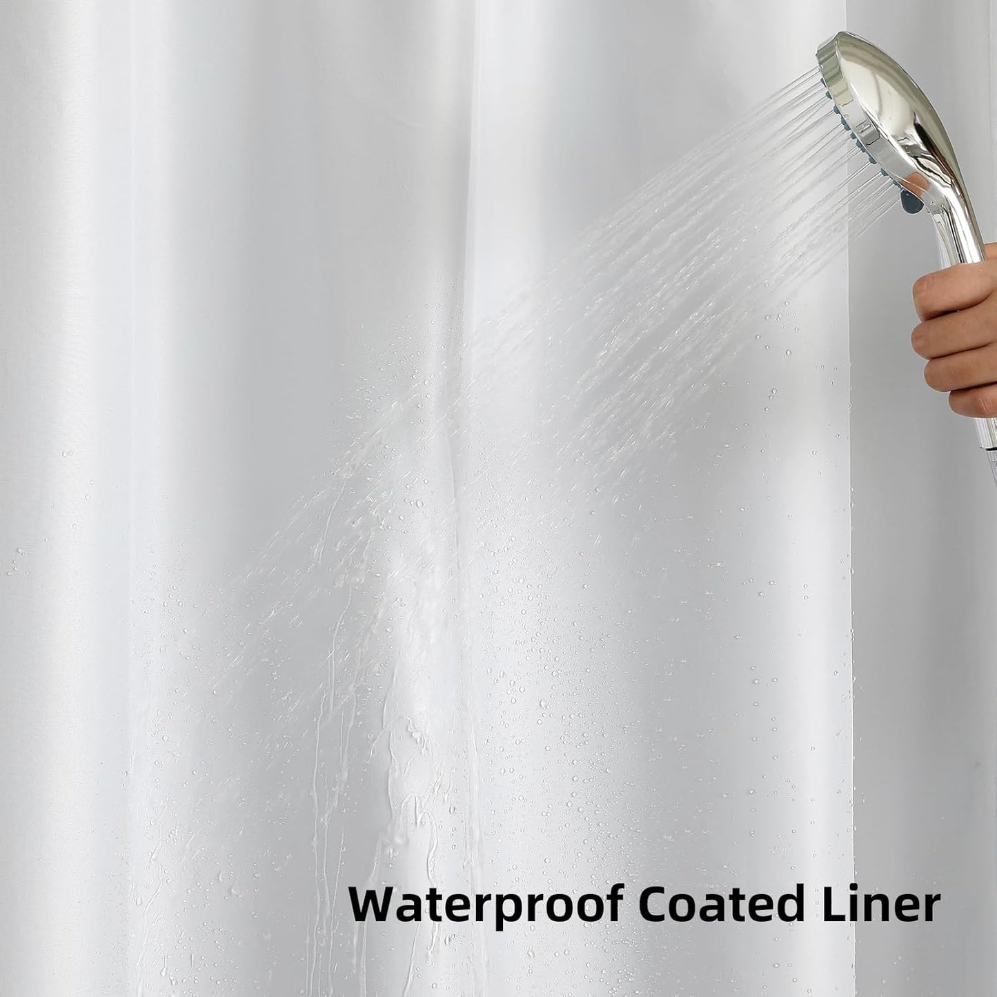 No-Hook Shower Curtain Set – Easy Install Waffle Fabric Curtain with Snap-In Waterproof Liner & Viewing Window