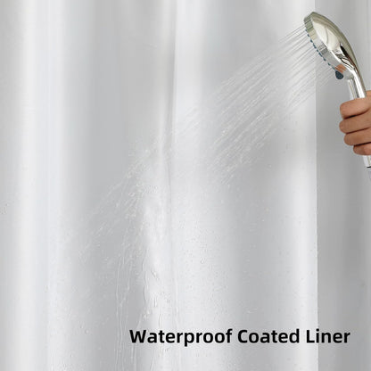No-Hook Shower Curtain Set – Easy Install Waffle Fabric Curtain with Snap-In Waterproof Liner & Viewing Window