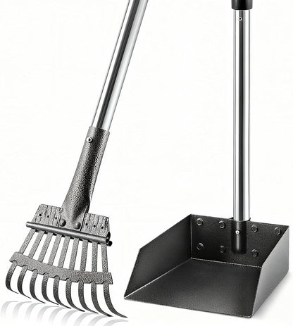 Heavy Duty Pooper Scooper for Dogs – Long Handle Detachable Rake, Tray & Spade Set | Easy Clean Waste Picker for Yard, Lawn & Outdoor Use