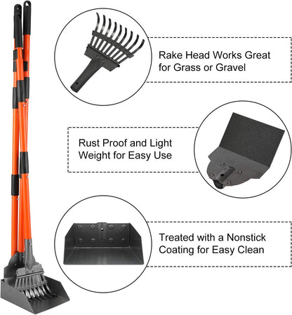 Heavy Duty Pooper Scooper for Dogs – Long Handle Detachable Rake, Tray & Spade Set | Easy Clean Waste Picker for Yard, Lawn & Outdoor Use