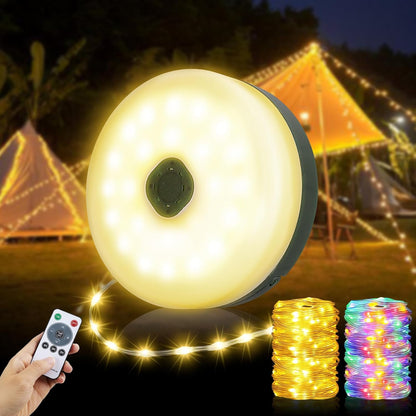 Ultimate Camping String Lights – 33FT Waterproof 100LED Tent Lights with Remote Control & Long-Lasting Rechargeable Battery