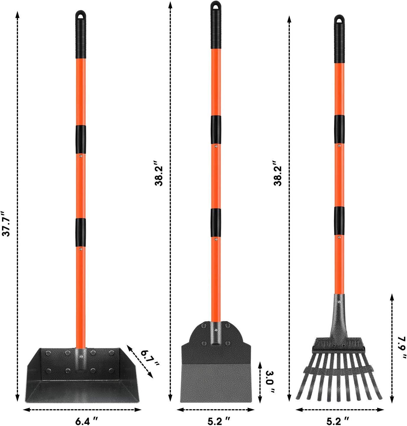 Heavy Duty Pooper Scooper for Dogs – Long Handle Detachable Rake, Tray & Spade Set | Easy Clean Waste Picker for Yard, Lawn & Outdoor Use