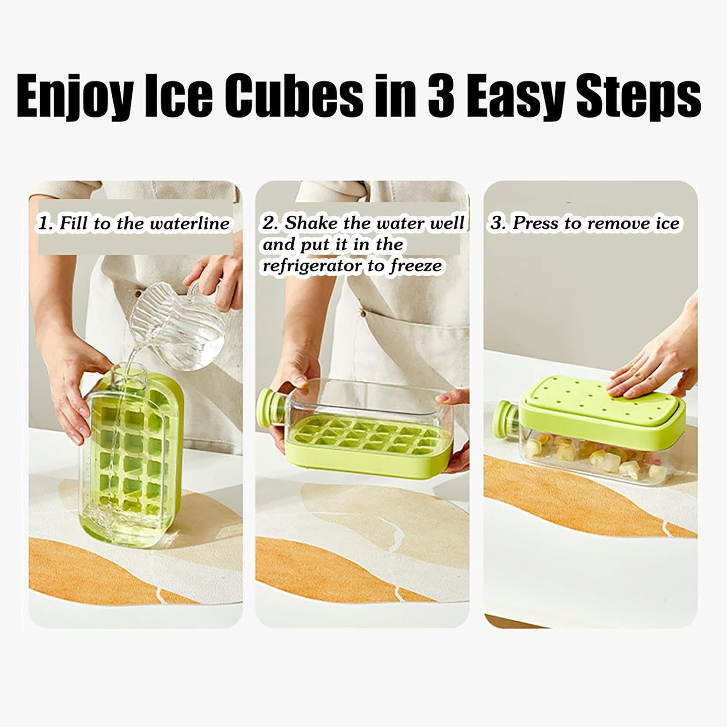 2-in-1 Ice Cube Bottle with Straw - Easy Press Ice Tray Water Bottle, Leak Proof Lid, Vertical Ice Maker for Freezer, Travel, Gym & Home Use
