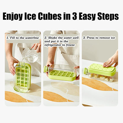 2-in-1 Ice Cube Bottle with Straw - Easy Press Ice Tray Water Bottle, Leak Proof Lid, Vertical Ice Maker for Freezer, Travel, Gym & Home Use