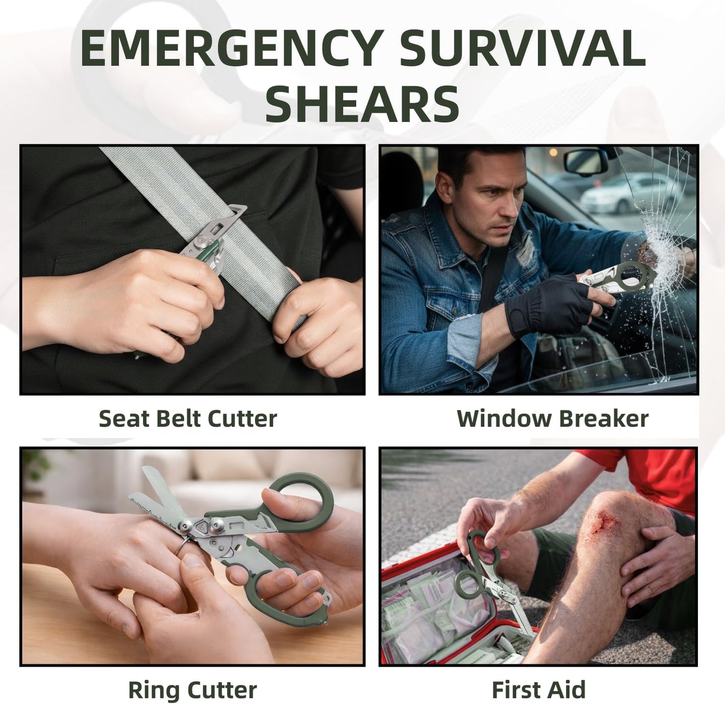 Tactical 6-in-1 Trauma Shears – Heavy Duty Foldable Emergency Scissors with Holster & Strap Cutter | Stainless Steel Survival Medical Shears