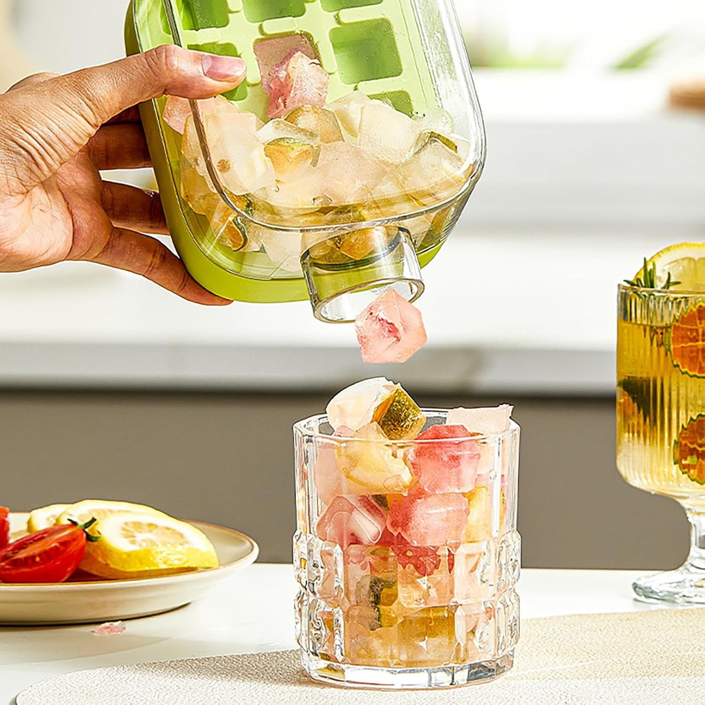 2-in-1 Ice Cube Bottle with Straw - Easy Press Ice Tray Water Bottle, Leak Proof Lid, Vertical Ice Maker for Freezer, Travel, Gym & Home Use