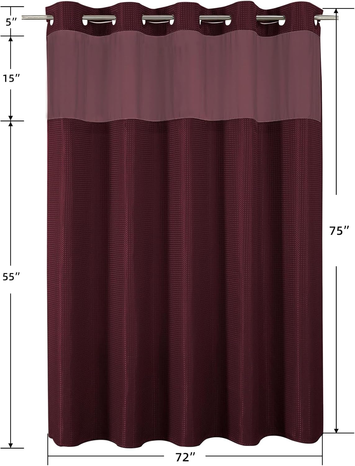 No-Hook Shower Curtain Set – Easy Install Waffle Fabric Curtain with Snap-In Waterproof Liner & Viewing Window