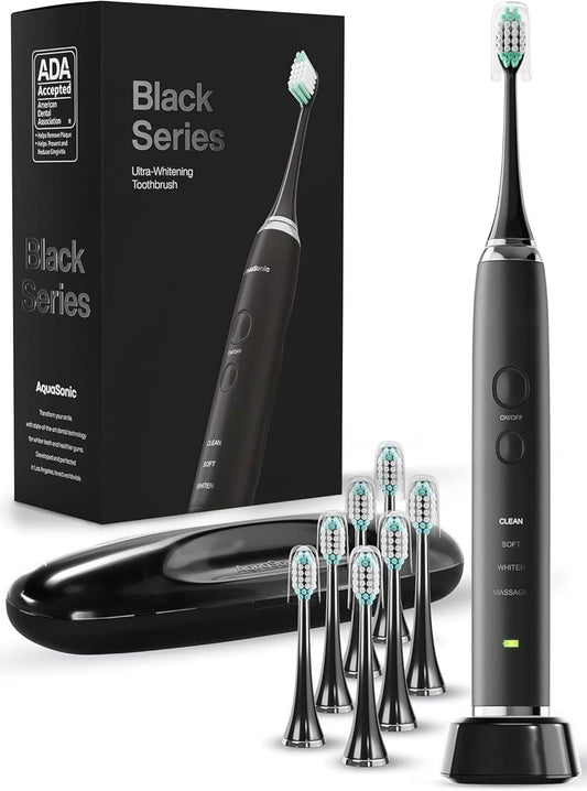 Get a Brighter Smile Faster – Sonic Electric Toothbrush with 40,000 VPM, 8 Brush Heads & Travel Case