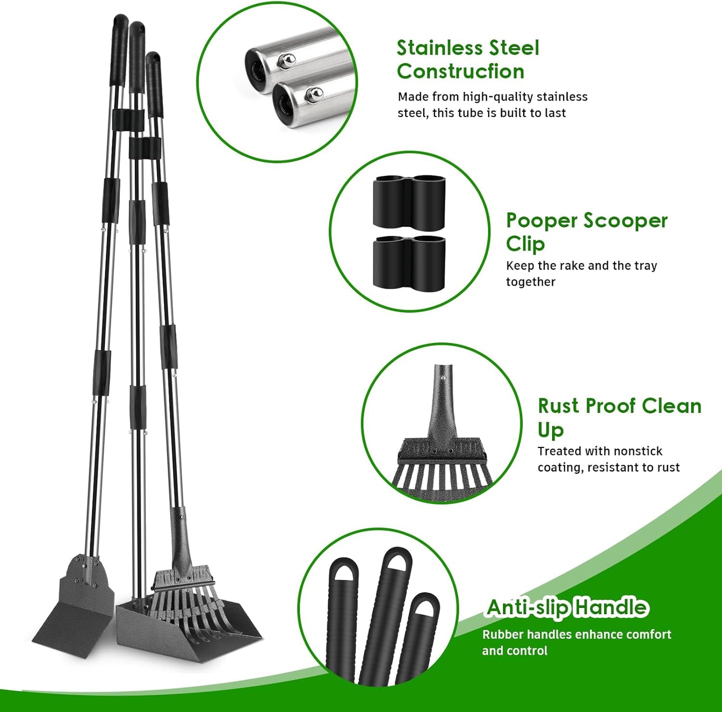 Heavy Duty Pooper Scooper for Dogs – Long Handle Detachable Rake, Tray & Spade Set | Easy Clean Waste Picker for Yard, Lawn & Outdoor Use